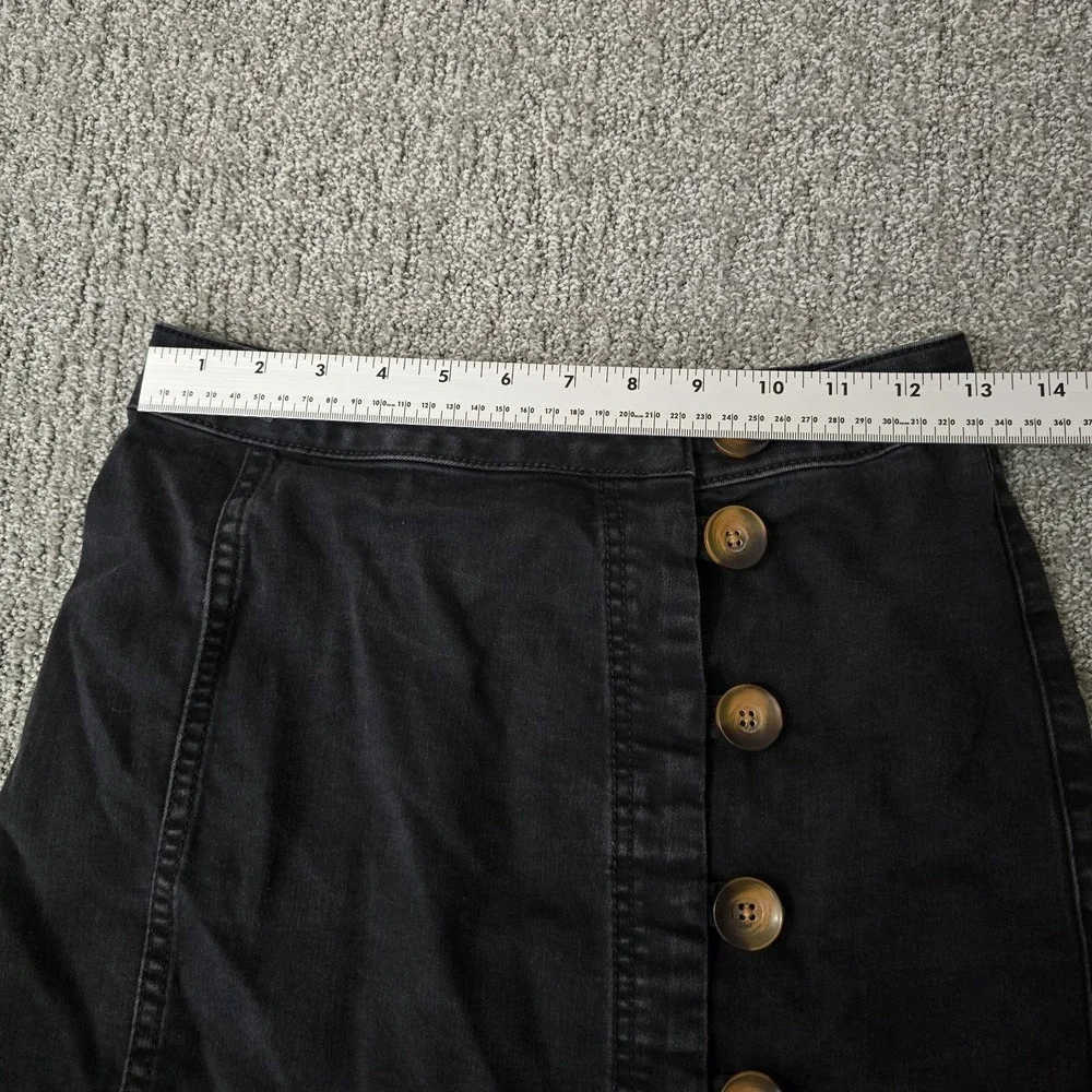 Free People Black Denim‎ Mini Skirt Size 2 Button Front Wrap Y2K Tortoise Button